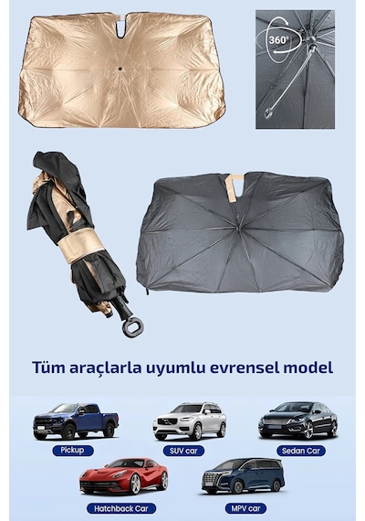 Premium Araç İçi Şemsiye Güneşlik Özel Mekanizmalı Çizmez Saplı Katlanabilir Model