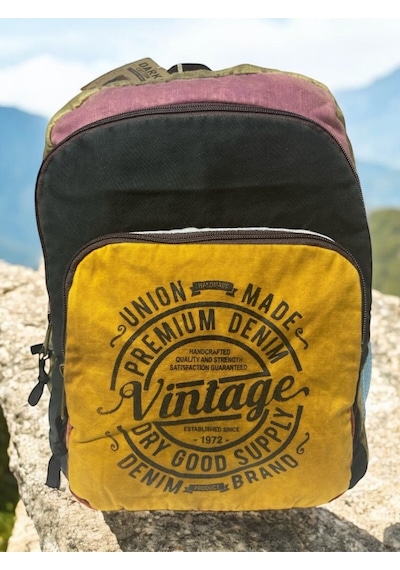 Dark Cotton Kaliteli Vintage Salaş Yıkama Kumaş Disayn Günlük Gezi Okul Sırt Çantası 30cmx40cm Sarı - Siyah