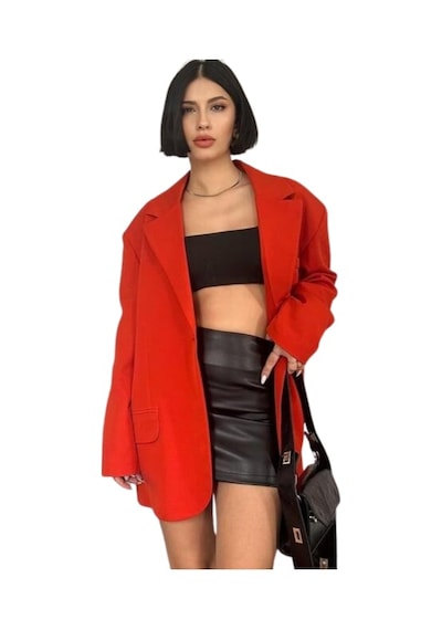 Oversize Ceket - Kirmizi Çok Renkli