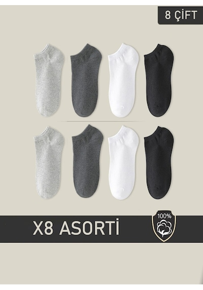 Bgk Unisex Patik Çorap 8 Çift Karışık Çok Renkli
