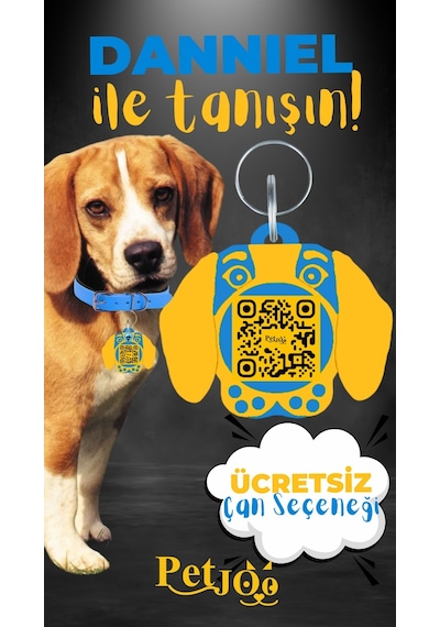 Petjoo 21.Danniel Sarı-Mavi Qr'lı Köpek Künyesi