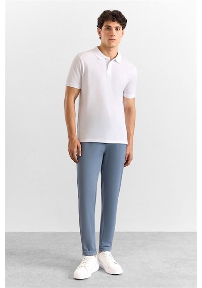 Süvari Beyaz Slim Düz Baskısız Pike Düğmeli Polo Yaka Tişört Ts1014000459-bey