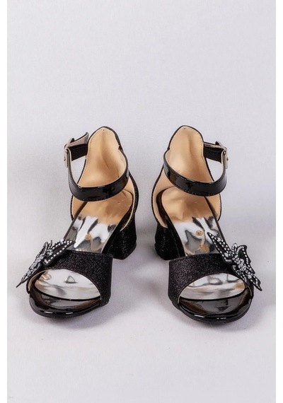 Nese Shoes Kelebekli Kız Çocuk Topuklu Ayakkabı, Simli, Şık, Yeni Sezon, Abiye Ayakkabı Siyah