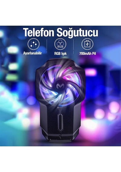 Polham Universal Rgb Işıklı 700mah Şarjlı Radyatörlü Süpercool Oyuncular İçin Telefon Soğutma Fanı