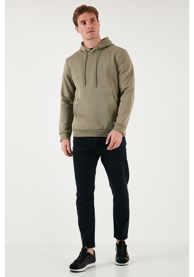 Buratti Regular Fit Kapüşonlu Kanguru Cepli Içi Tüylü Yumuşak Şardonlu Erkek Sweat 5905281 Vizon Yeşili