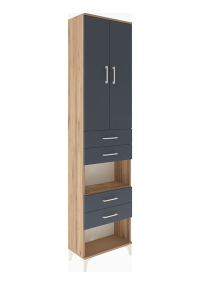 Arges Dolap 4 Raflı 4 Çekmeceli 2 Kapaklı 60x30x243 Çam-antrasit Çam