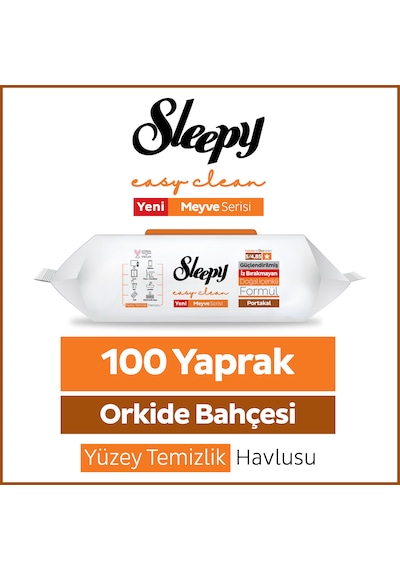 Sleepy Meyve Serisi Yüzey Temizlik Havlusu Mendili Portakal 100 Yaprak Beyaz