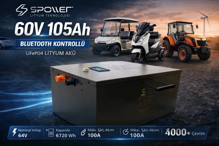 Spower 60v 105ah Bluetooth Kontrollü Prizmatik Hücreli Lifepo4 Akü