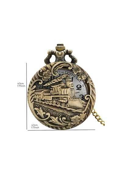 Kişiye Özel Vintage Buharlı Tren Tasarımlı Bronz Cep Saati Zincirli Antika Görünümlü Hediye Saat