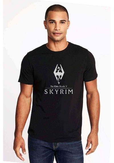 Skyrım Baskılı Siyah Erkek Tshirt
