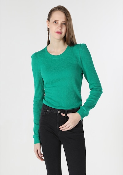 Colins Slim Fit Yuvarlak Yaka Düz Kadın Yeşil Uzun Kol Tişört Cl1061930 Q1.v2 Grn Yeşil