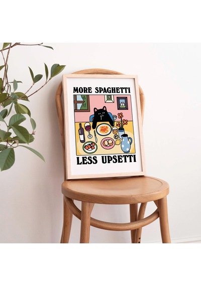 Daha Fazla Spagetti Daha Az Pişmanlık Siyah Kedi Baskısı, Retro Lokanta Posteri