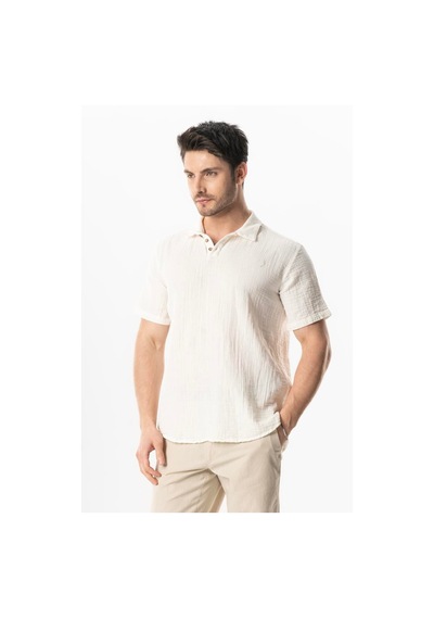 Kısa Kol Polo Yaka Müslin Yazlık Tshirt Kırık Beyaz Krkbyz KIRIK BEYAZ