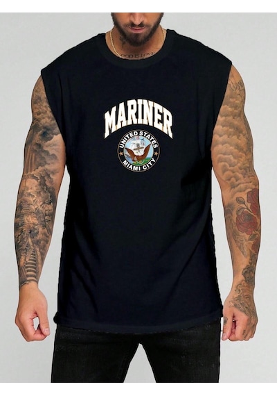 Mariner Baskılı Kolsuz Tişört SIYAH