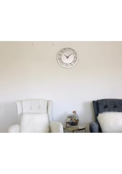 Roma Rakamlı Modern &amp Şık Tasarım Mdf Üzeri Gümüş Renk Aynalı Pleksi Duvar Saati Diğer