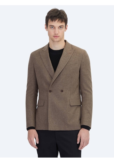Kip Kahverengi Modern Fit Yün Karışımlı Ceket Kahverengi