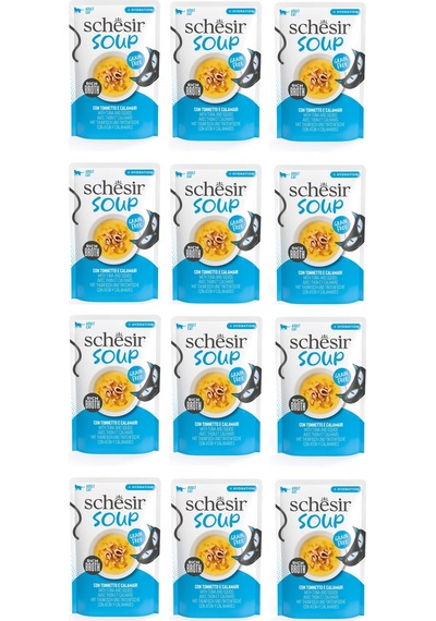 Schesir Soup Ton Balıklı Ve Kalamarlı Yetişkin Kedi Çorbası Pouch 40 Gr. X 12 Adet