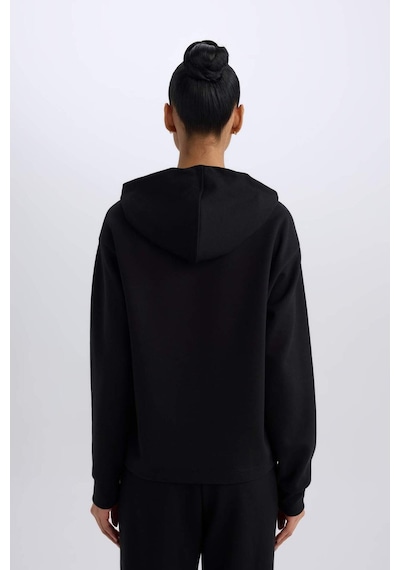DeFactoFit Standart Fit Kapüşonlu Skuba Dalgıç Kumaş Sporcu Basic Düz Sweatshirt A5626AX25SPBK81