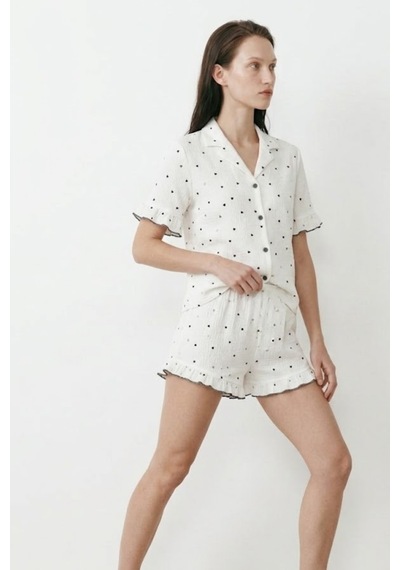 Kadın Relaxed Lastikli Beyaz Pijama Takımı