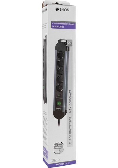 S-Link Swapp SPGKS05 3G1.5mm2 900J 5'li Akım Korumalı. Priz 1.5 Metre Gri