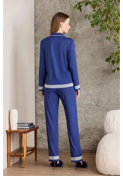 Pierre Cardin 2200 Kadın Uzun Kollu Gömlek Pijama Takımı-lacivert Lacivert