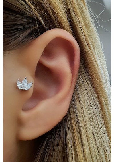 Taç Figürlü 925ayar Gümüş Tragus Kıkırdak Piercing Gümüş