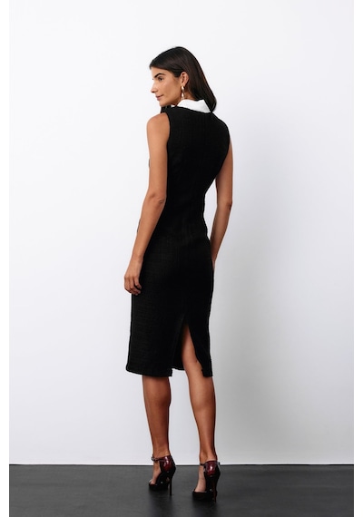 Sateen Fularlı Kolsuz Tüvit Elbise - Siyah-135147 Siyah