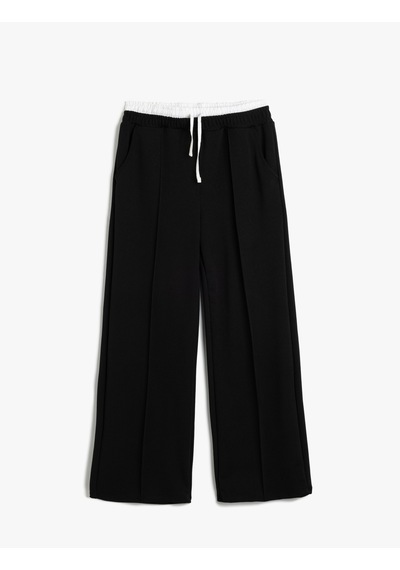 Koton Basic Bol Paça Pantolon Cepli Çift Bel Detaylı Siyah 5wkg40234ak Siyah