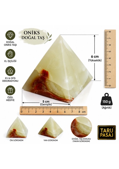 Doğal Oniks Taş Piramit 2 İnç 6x5 Cm El Yapımı Dekoratif Enerji Taşı Yeşil
