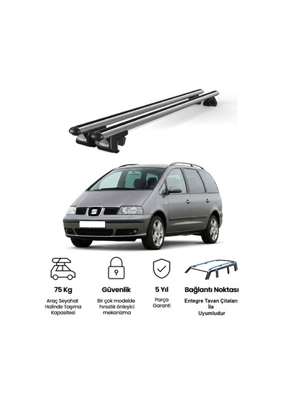 Venüs Seat Alhambra 2001-2010 Uyumlu Gri Ara Atkı Port Bagaj Tavan Barı