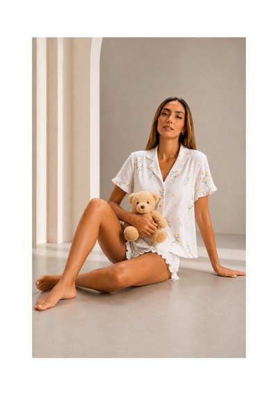 Fit Women Kadın Günlük Düğmeli V Yaka Çok Renkli Pijama Takımı
