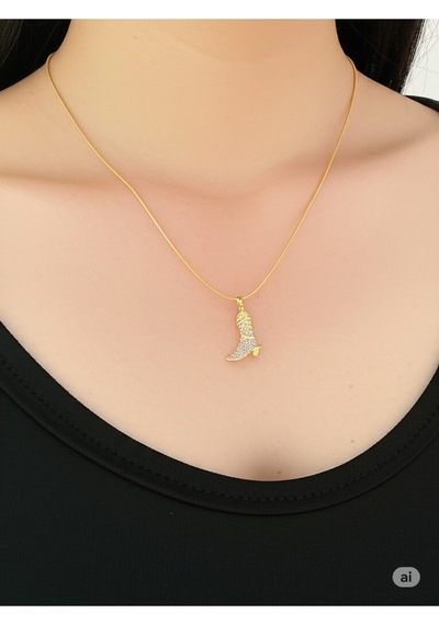 Çelik Zirkon Taşlı Çizme Model Gold Renk Kadın Kolye Çok Renkli