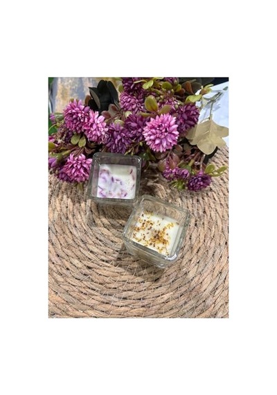 2'li Set Kokulu Kare Bardak Mum, Çiçek Kokulu, Beyaz, 5 X 5 Cm Diğer