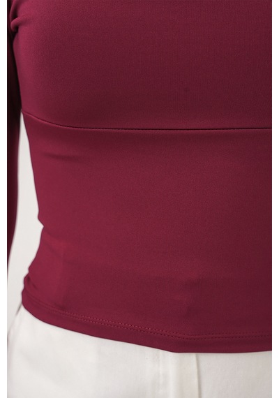 Bigdart Kadın Kare Yaka Slim Fit Bluz 986 - Bordo