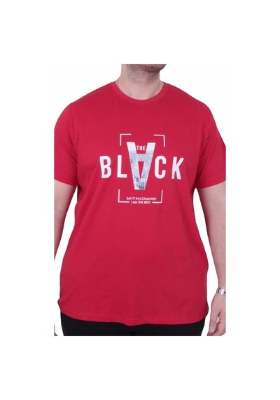 Starbattal Erkek Büyük Beden Sıfır Yaka Tişört Black 26135 Kırmızı