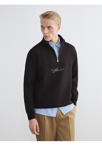 Lcw Vision Kahverengi Dik Yaka Baskılı Erkek Kalın Sweatshirt