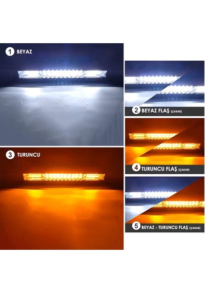 Beyaz Turuncu 65 Cm 3030 Led Flaş Çakar Projektör Işık Çubuğu 5 Mod Off Road Spot Sel Kombo Delici Yayıcı Çalışma Lambası Pod Araç Kaput Tampon Tavan