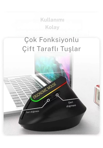 Techtic 2.4g Kablosuz Dikey Tasarım Mouse Çift Modlu Rgb Ergonomik Şarj Edilebilir Sessiz Mod Ofis Oyun Dikey Ergonomik