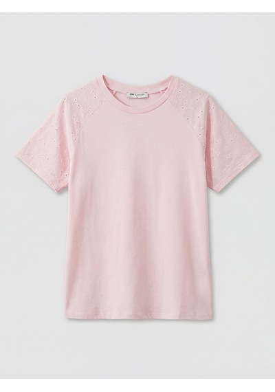 Lcw Comfort Pembe Nakışlı %100 Pamuklu Kadın Tişört