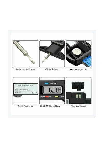 0-25.4mm Dijital Göstergeli Araç Lastik Diş Derinlik Ölçer Kumpası