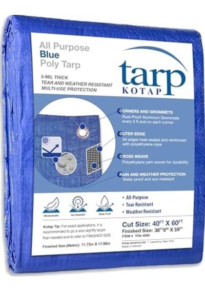 40-ft X 60-ft Genel Amaçlı Mavi Poly Tarp, Tra-4060 Acı Kahverengi