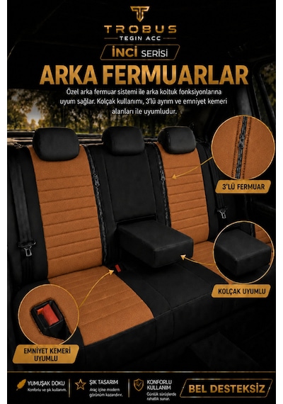 Nissan Note 2006-2012 Uyumlu İnci Serisi Taba Siyah Oto Koltuk Kılıfı