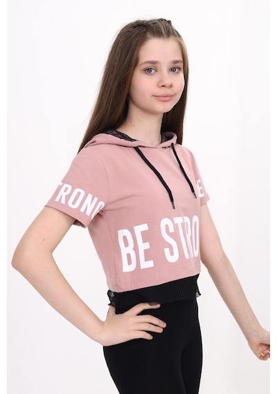 Toontoy Kids Toontoy Kız Çocuk Be Strong Baskılı Kapüşonlu Tişört Gülkurusu