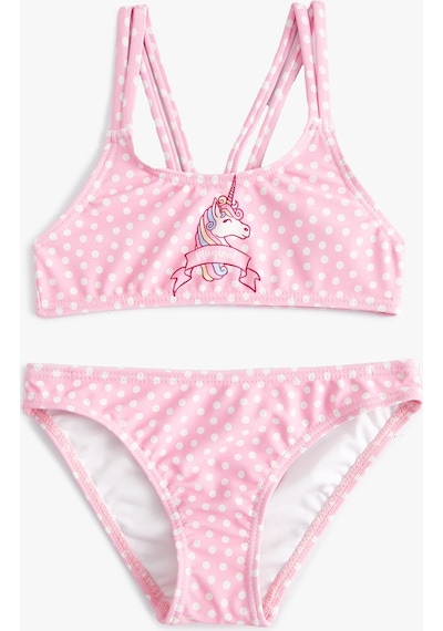 Koton Bikini Takımı Unicorn Baskılı İnce Askılı Pembe 4skg00008mm Pembe