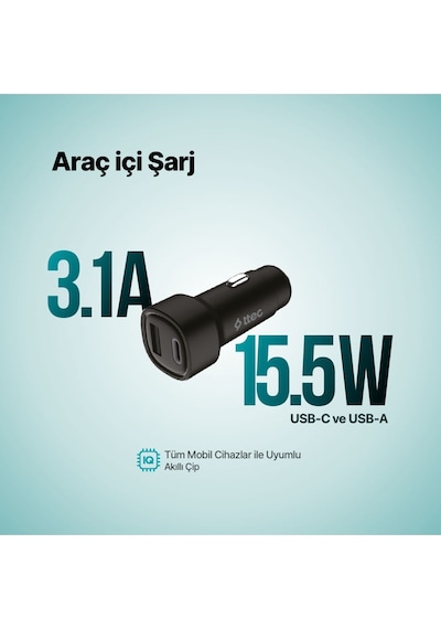 Ttec 2cks35s Smartcharger Duo 3.1a Araç Şarj Aleti Usb-c + Usb-a Siyah