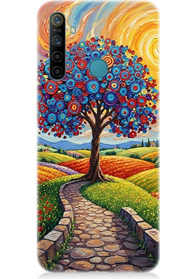 Realme 5i Uyumlu Masalsı Renkli Yolculuk Ağacı Desenli Silikon Kılıf Çok Renkli