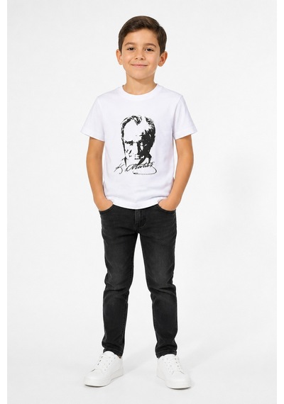 Eray Alp Kids Unisex Çocuk Baskılı Atatürk Tişört Yazlık Günlük Model Siyah