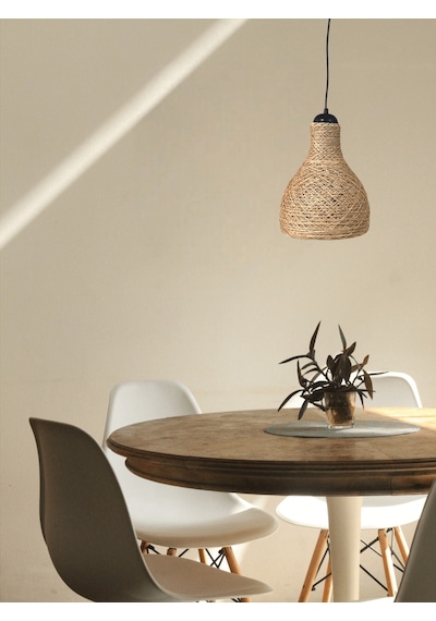 Tek-iş 23 Cm X 27 Cm X 87 Rustik Jüt Halatlı Sarkıt Lamba Avize Keten Ip Başlık Küre Top Sarkıt Avize Huni