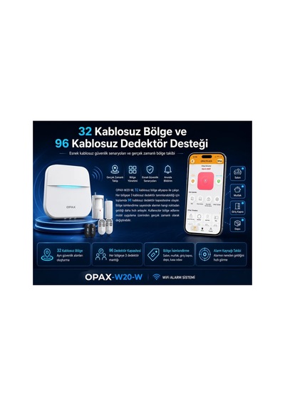 Opax-w20-w Beyaz Bgr-09 Kablosuz Sirenli Akülü Wifi Ev Ve İşyeri Alarm Seti