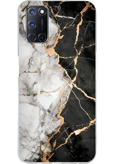 Oppo A52-a72-a92 Uyumlu Siyah Beyaz Mermer Baskılı Silikon Kılıf Renkli